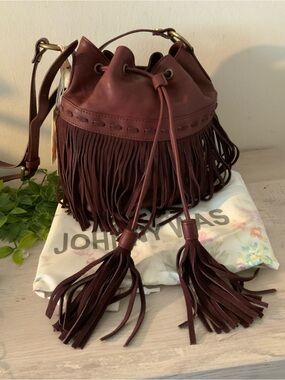 NWT JOHNNY WAS ITALIAN LEATHER FRINGE BUCKET BAG OXBLOOD